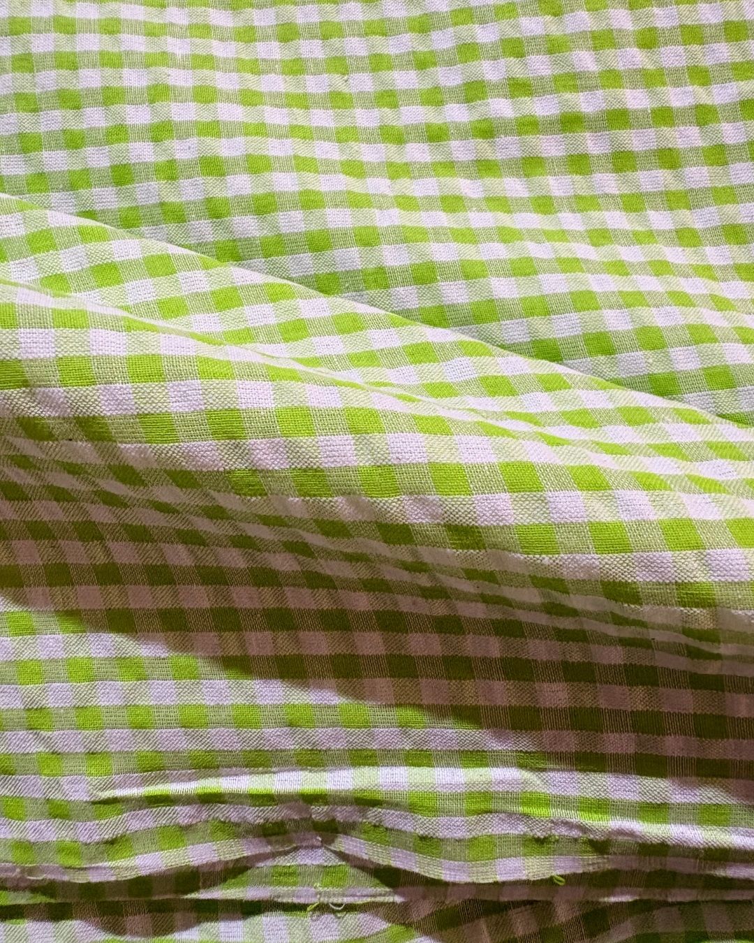 Light Green & White Check Fabric FBS0008