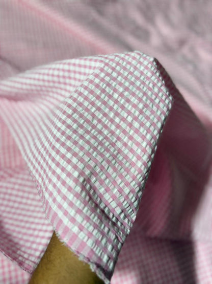 Pink Seersucker Check Fabric FBS026133